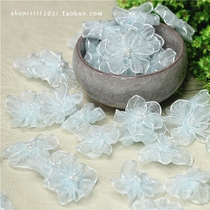 Gaze de neige bleu clair à cinq pétales exquise petite fleur accessoires de vêtements chaussure fleur corsage bricolage accessoires faits à la main 3 yuans 5 pièces