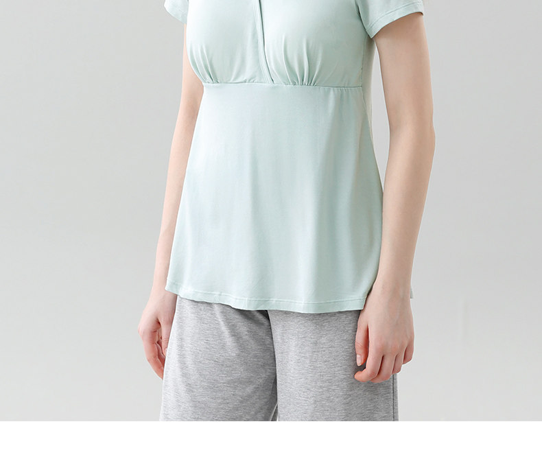 哺乳短袖t恤睡衣上衣兰精天丝莫代尔喂奶夏季薄款月子带胸垫半袖 — 30