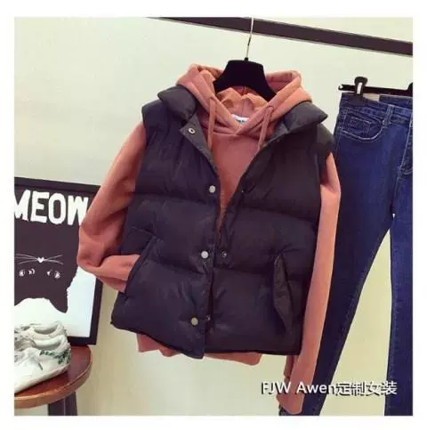 Mùa thu đông 2018 mới phong cách Harajuku vest nữ ngắn bf vest vai dày bánh mỳ đa năng cotton áo phao nữ dáng ngắn hàn quốc