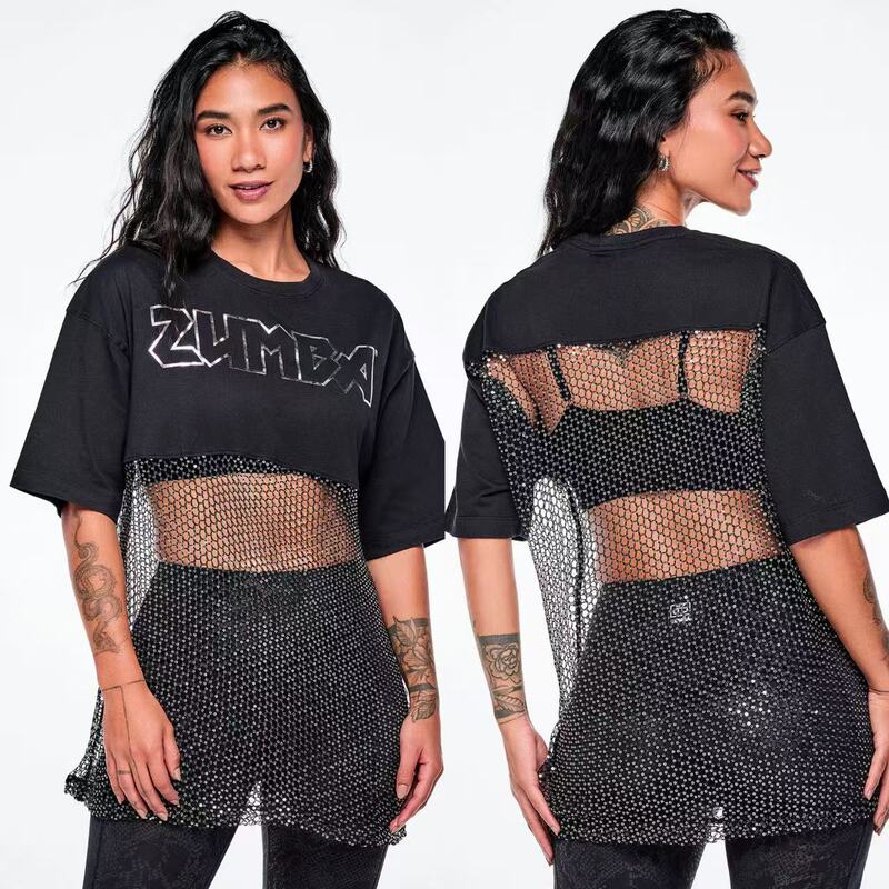 Zw Fitness Wear Quick-Drying Mesh Sequin Mesh Short-Sleeved T-Shirt Zw Fitness Wear Quick-Drying Mesh Sequin Mesh Short-Sleeved T-Shirt