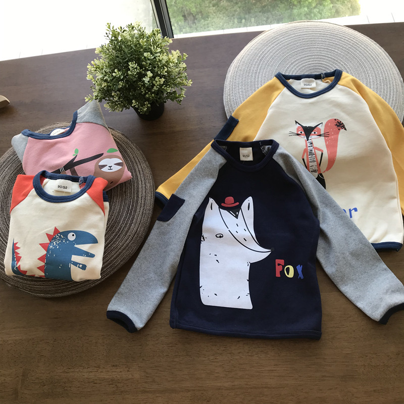 Pick up and drain warehouse clear cabin thick abrasive wool elastic cotton boy baby long sleeve T-shirt round collar inner lap