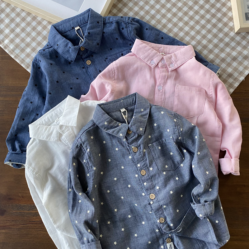 Pick up missed moving warehouse clear cabin 100-150 boy pure cotton cotton cloth shirt baby long sleeve flap shirt