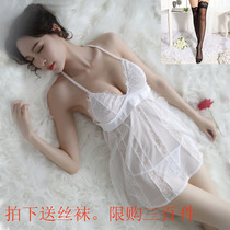 Fun pajamas Sexy lace suspender night dress tulle halter neck transparent ladies thin hot perspective summer suit