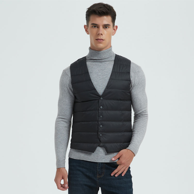 Men's down Vest for Inner Wear, Lightweight Casual Goose down Warm Inner Layer Vest, Slim Fit Waistcoat for Middle-Aged Men, Winter