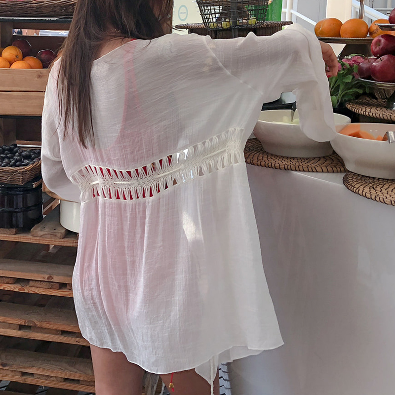 ins seaside holiday thin section bikini hooded spa swimsuit extra-virgin loose beach sunscreen jacket