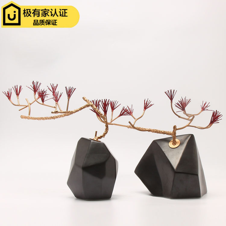 New Chinese Creative Iron Art Ceramic Stone Pendulum Pieces Office Feng Shui Furnishing-style Room Living Room Genguan Adornment