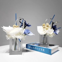 Modern artificial flower ornaments light luxury crystal flowerware hotel front desk living room coffee table model room dining table decoration