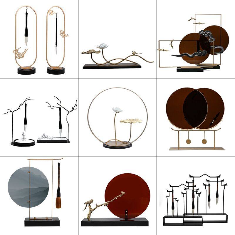 Modern New Chinese Iron Sample House Display Center Decoration Model Room Living Room Entrance Desk TV Cabinet Wine Cabinet Soft Decoration