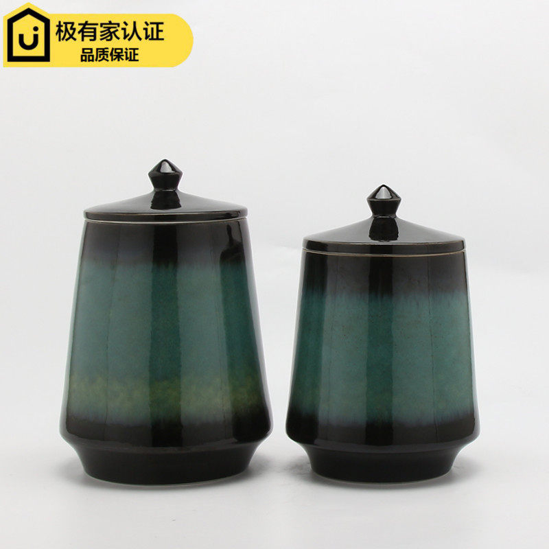 New Chinese light luxury kiln turned green ceramic storage tank fittings simple sample room seating room seamless hotel soft decoration