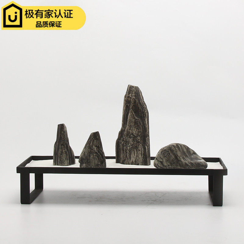 New Chinese meditation Ceramic Sand Tray Decoration Sample House Display Center-like Room Living Room Genguan Fake Mountain Stone Head Microscape Pendulum