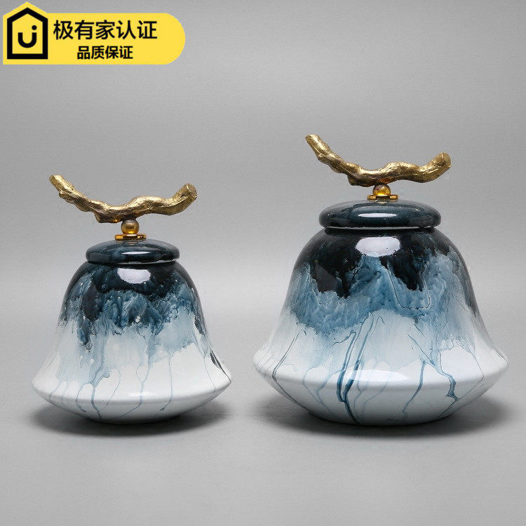 New Chinese style creative wrought iron hand painted ceramic storage can decoration decoration Model room TV cabinet Exhibition hall soft decoration