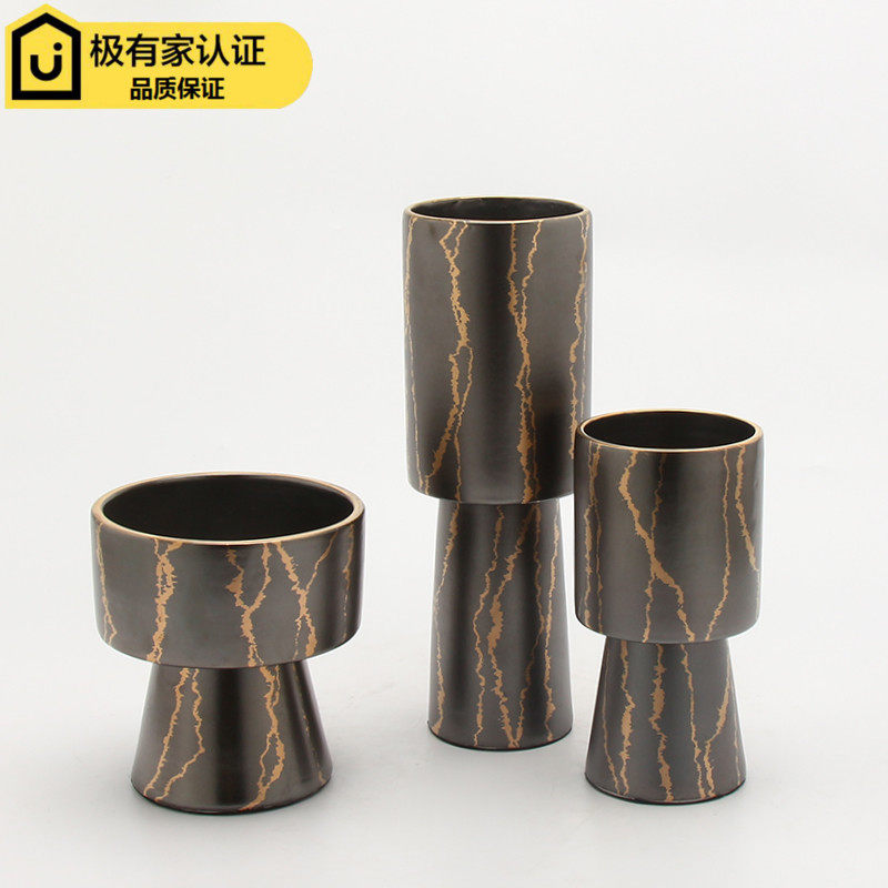 New Chinese style simple light luxury vintage ceramic flower vase decoration model tenant hall TV cabinet entrance decoration