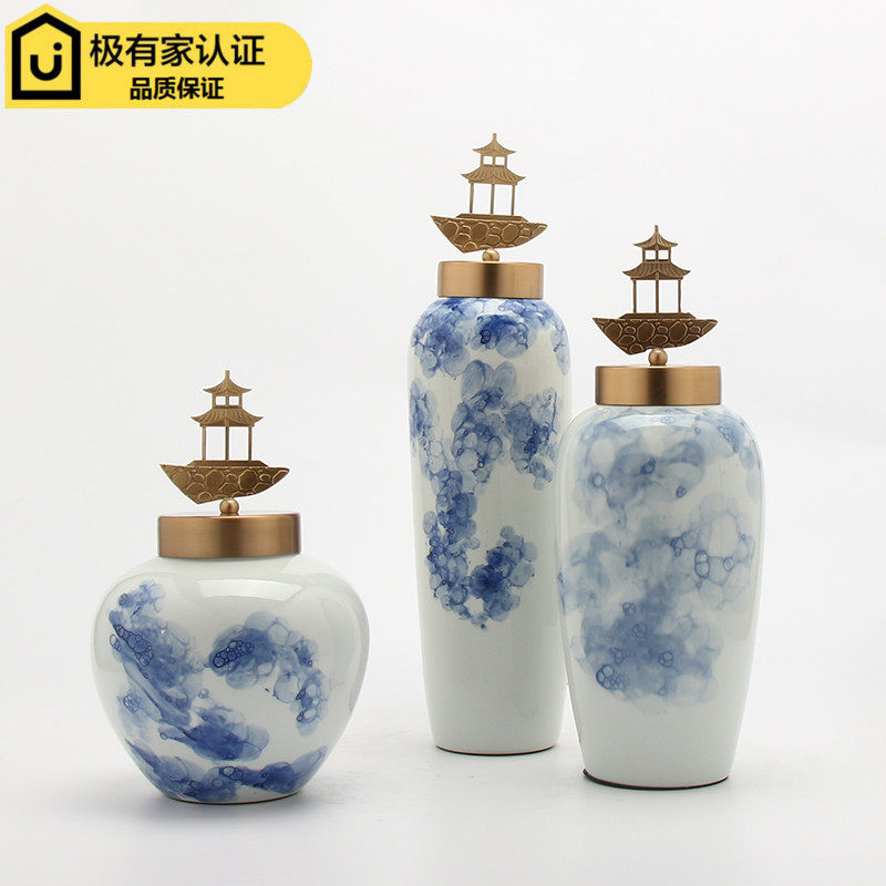 New Chinese style creative hand-painted blue and white ceramic storage tank decoration model tenant hall TV cabinet entrance soft decoration