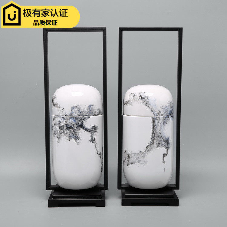 New Chinese Postmodern Home Swing Accessories Iron Art Hand-painted Ceramic Crafts Gift Hem Accessories Furnishing Creative-like Rooms Soft Decorations