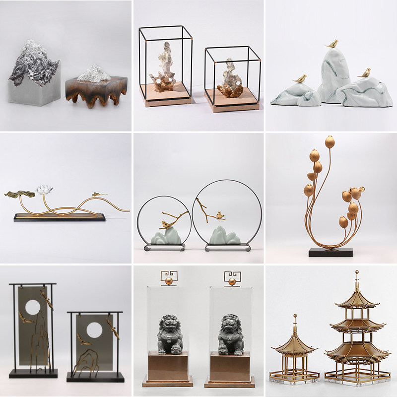 New Chinese modern creative minimalist Ceramics Bronze Bird Pendulum model room Living room TV cabinet Guan Guan Soft Adornment