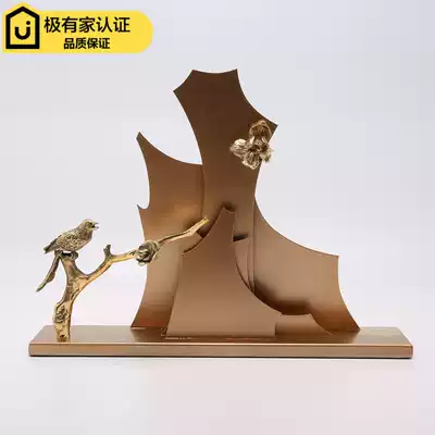 Modern new Chinese creative copper Bird Mountain ornaments model room hotel living room metal art soft decoration accessories