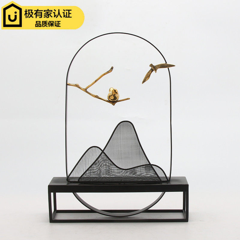 New Chinese-style creative simple iron mountain copper bird ornaments living room model room entrance hotel side view table decorations