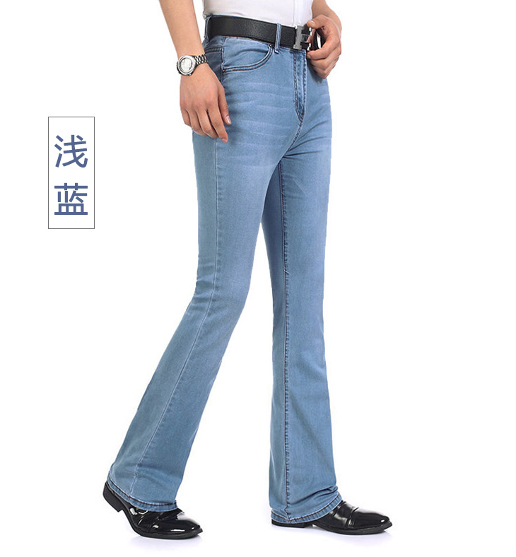 Mùa xuân dày và mùa thu nam eo đàn hồi micro-la quần quần thời trang mỏng phiên bản thủy triều nam denim nhỏ chuông đáy style bụi bặm nam
