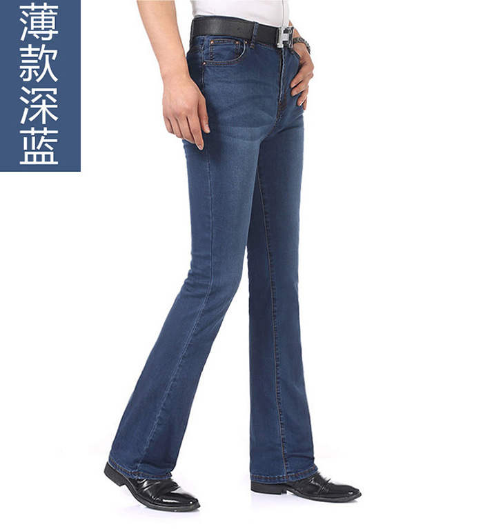 Mùa xuân và mùa hè phần mỏng nam eo micro-horn jeans stretch slim quần pháo sáng denim micro-chuông quần