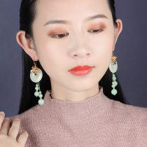 Chinese style earrings long ancient wind earrings hipster safe buckle Joker Mori Super fairy cheongsam ethnic style earrings