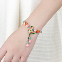 Ethnic style butterfly bracelet female peach blossom luck pink hand-woven hand rope antique hipster vintage accessories