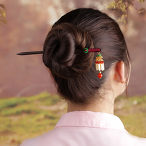 Retro Hairpin National Wind Hair Hairpin Hairpin Hair Accessories Yellow Jade Red Manau Pendant Head Accessories ladies Temperament Accessories Wood Hairpin Ornaments