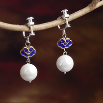 National Wind Ear Pendant Female Retro Pearl Earrings China Wind Earrings Temperament 100 lap Short Atmospheric Ornament Female Ear Clip