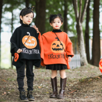Halloween childrens costumes cosplay clothes for boys and girls pumpkin plus velvet bat shirt cloak kindergarten costumes