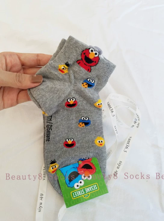 Vớ đường phố Sesame phụ nữ Hàn Quốc sesamestreet phim hoạt hình vớ cotton vớ bông vớ vớ cookie quái vật - Vớ mắt cá chân