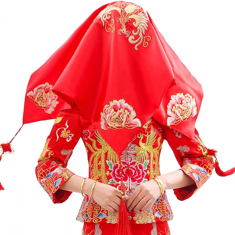 Bride red hijab Wedding red hiker Chinese bandana tassel Xiuhe embroidered hijab Qipao classical veil