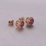 Натуральные рубиновые серьги, золотая бриллиантовая инкрустация камня, золото 18 карат, розовое золото