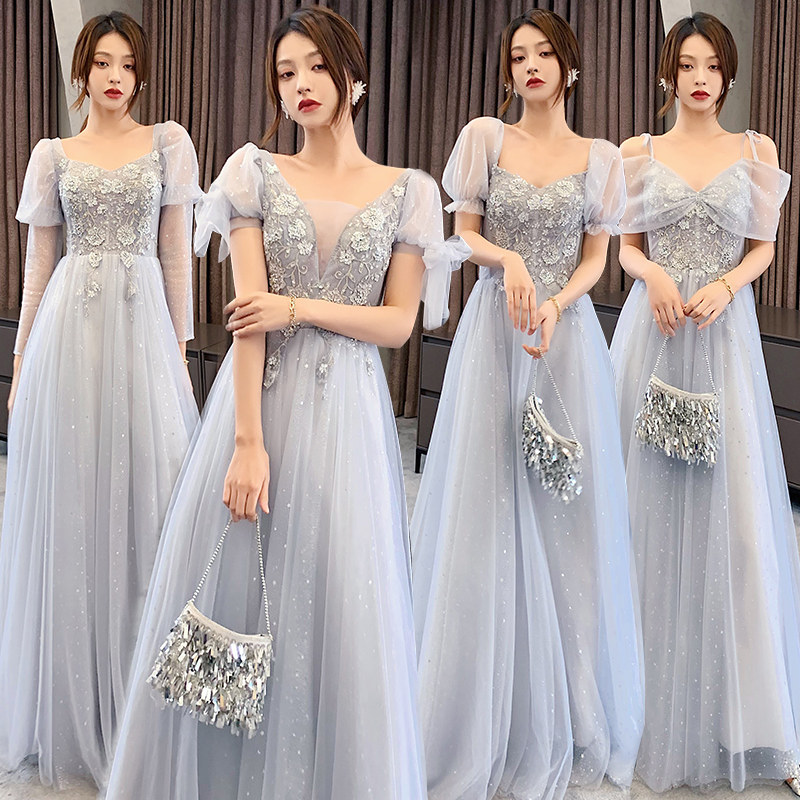 Bridesmaid dress female 2023 new summer fairy temperament gray bridesmaid group sister skirt boudoir honey dress slimming