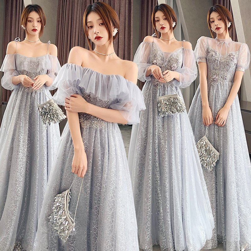Grey bridesmaid dress 2023 new summer fairy skinny meat evening dress dress female long