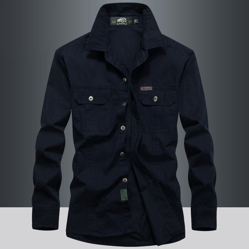 2023 Spring New Long Sleeve Shirt Men Pure Cotton Big Code Lining Casual Tooling Spring Autumn Shirt Men's Coat-Taobao