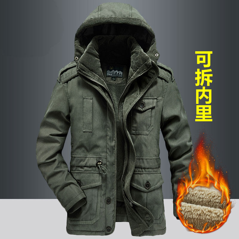 Winter cotton clothes men's cotton padded jacket Tohoku coat with velvet thickened Detachable lamb velvet liner cotton jacket jacket