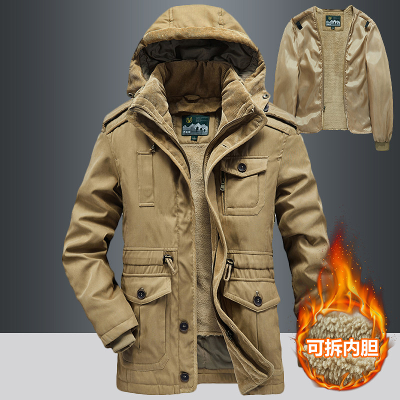 Thickened cotton clothes Men's new gush winter jacket men's lamb fleece padded jacket Padded jacket with large size and removable liner