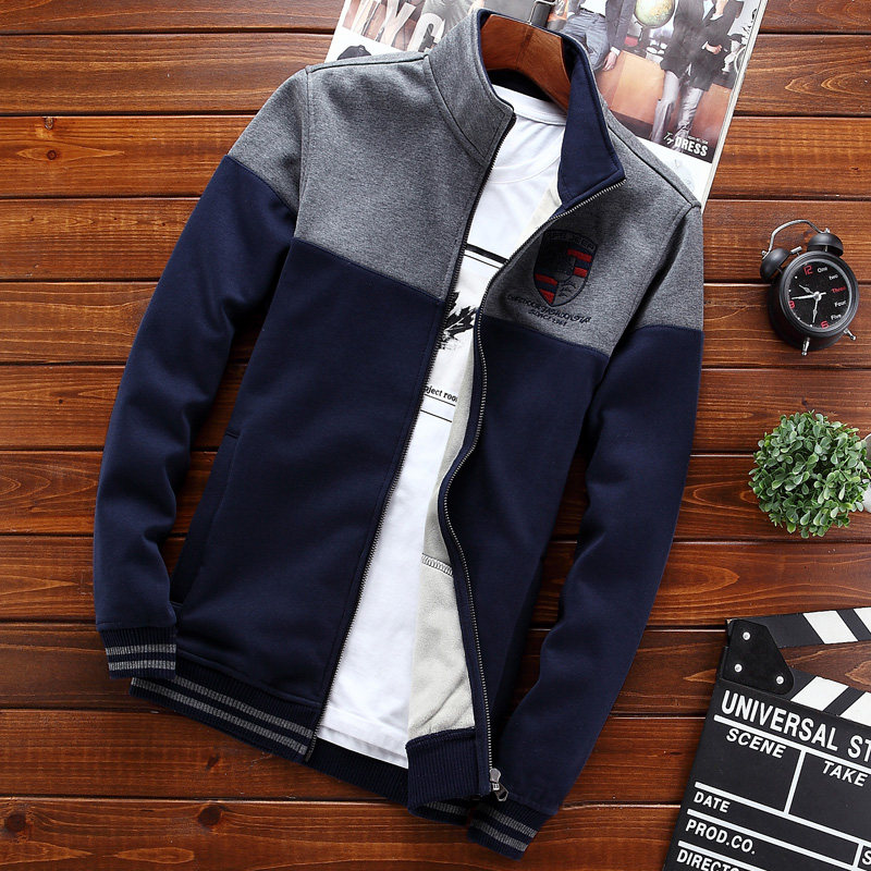PPOK new flannel slim suede jacket male sport casual cardiovert cotton T men's Korean version pure cotton youth jacket