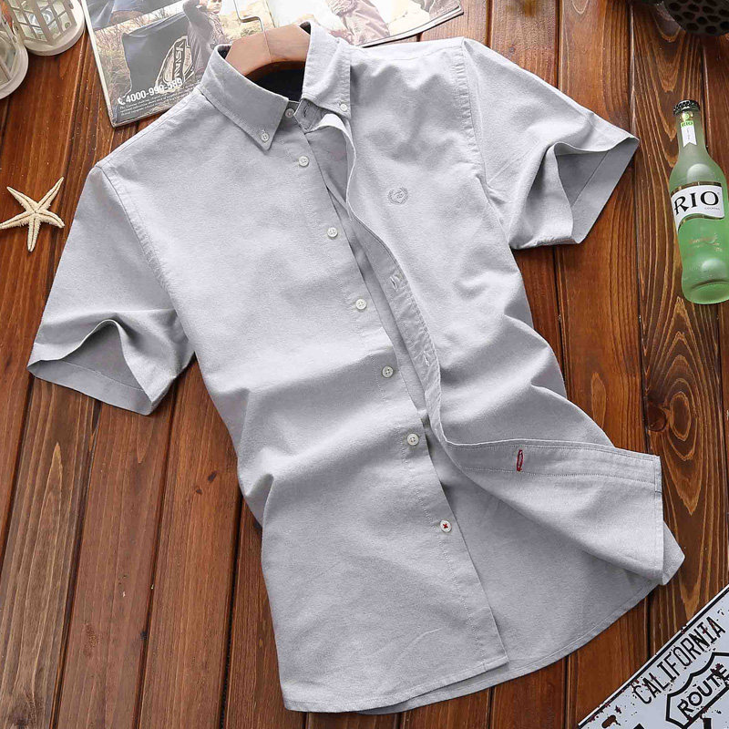 2021 summer short-sleeved shirt men's denim casual slim fit large size loose tooling shirt Korean version of the trend village shirt