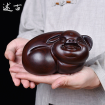 Ebony wood carving lucky pig ornaments a pair of handicrafts large solid wood zodiac pig feng shui mahogany home furnishings