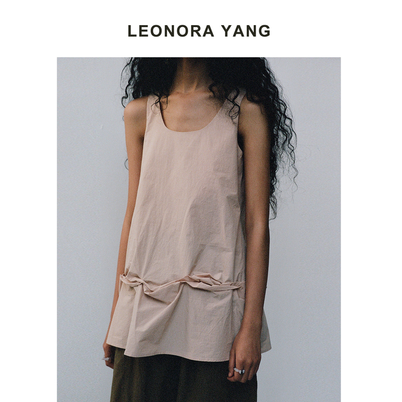 Leonora Yang 25Ss Original Niche Long-Staple Cotton U-Neck Loose Pleated Sleeveless Vest Top for Women Summer