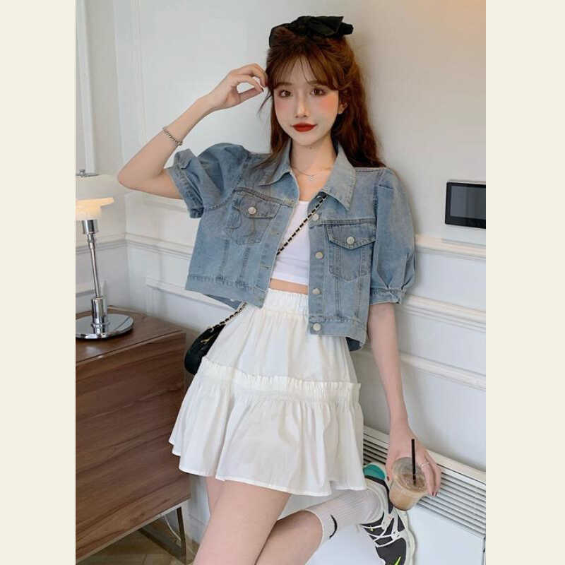 Short-Sleeved Denim Jacket for Women, Summer Thin Style, Student Retro Chic, Petite Puff Sleeve Short Top, Trendy ins Short-Sleeved Denim Jacket for Women, Summer Thin Style, Student Retro Chic, Petite Puff Sleeve Short Top, Trendy ins