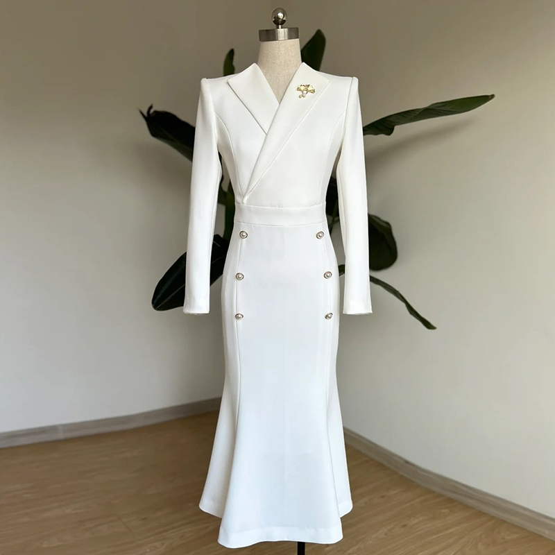 Evening Dress for Women, Long-Sleeved, New Style, High-End, Petite, Everyday White Elegant Dress, Dignified Host Performance Outfit