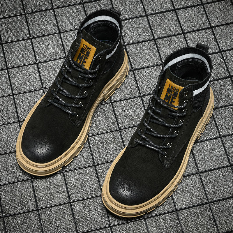 Martin boot male high cylinder autumn winter warm tooling desert short boots Inlenty wind 100 lap up trend Korean version boots