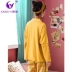 Kangyi cardigan cotton dài tay bộ đồ ngủ mùa thu và đông phụ nữ có thể mặc bộ đồ hai mảnh vải kẻ sọc sinh viên dịch vụ ở nhà - Bên ngoài ăn mặc