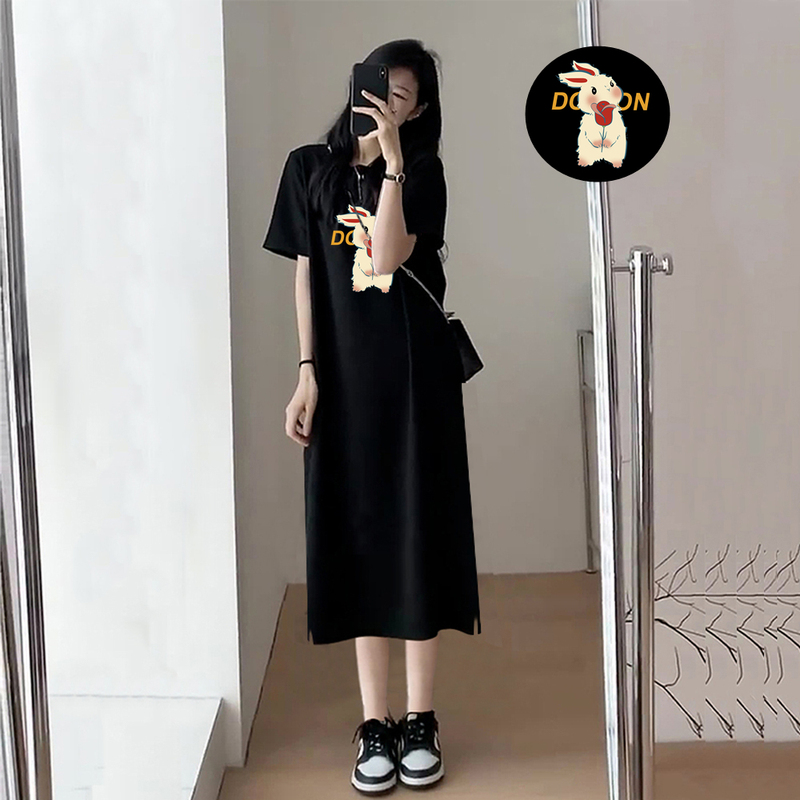 Pure Cotton Summer New Short-Sleeved Dress, Loose, Casual, Belly-Covering, Slimming Look, Maternity Wear, Mid-Length T-Shirt Dress