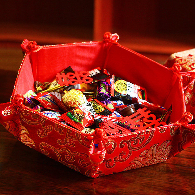 Wedding damask fabric fruit plate supplies Wedding wedding original festive Chinese candy fruit plate Hot candy box