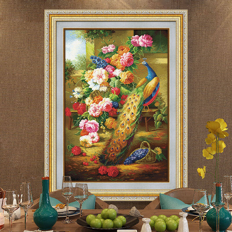 KS peony Peacock cross stitch line embroidery porch living room corridor simple 2021 full embroidery rich glory glory embroidery