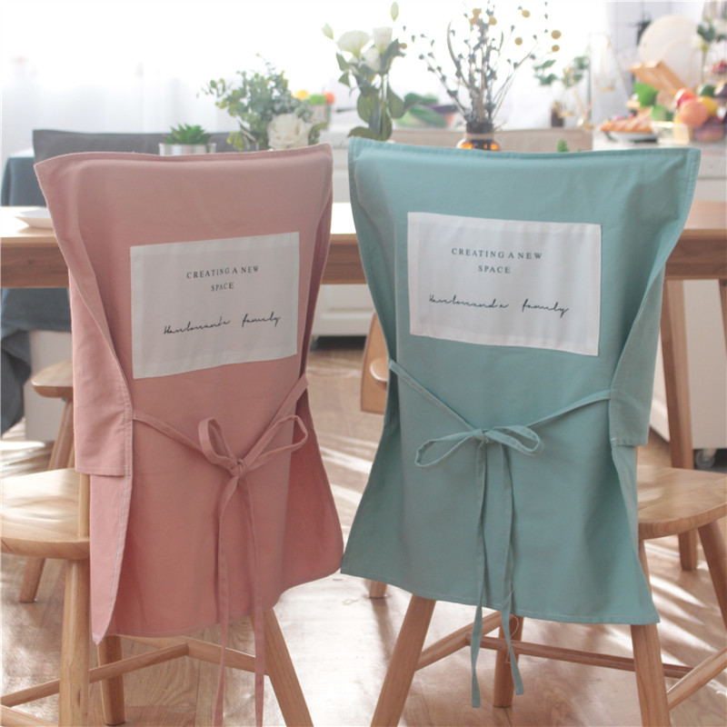 Fresh Pure Color Dining Hall Nordic Minima Hotel Pure Cotton Dining Chair Sets-ins Japanese style home chair backrest protective sleeves