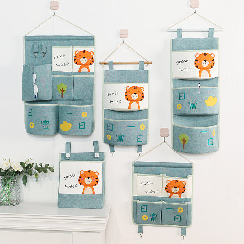 Children's cartoon students multilayer cloth cute wall to collect bags cotton linen wall hanging door and behind debris to collect hanging bags