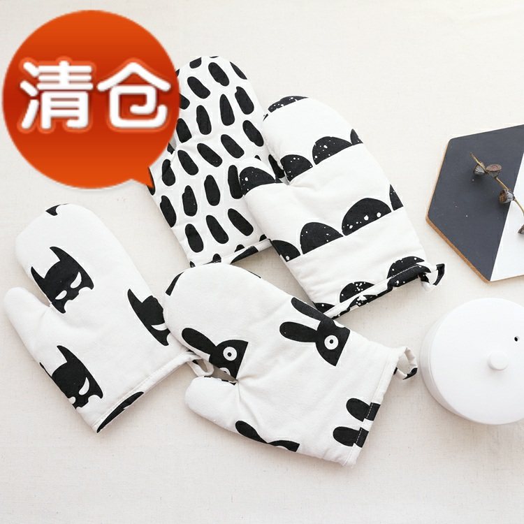 Nordic Wind Microwave Cloth Art Cartoon Creative Minimalist colour black and white Gine protection Anti-burn thickened thermal insulation gloves